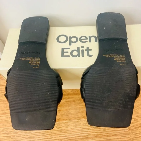 Open Edit Black Women's Braided Slide Sandals - Picture 3 of 3